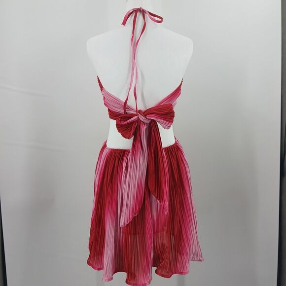 Haute Shein Pleated Cutout Mini Dress Womens L Pink Disco Barbiecore Festival - Picture 2 of 7